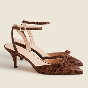 J. Crew Colette bow pumps in snake-embossed leather
